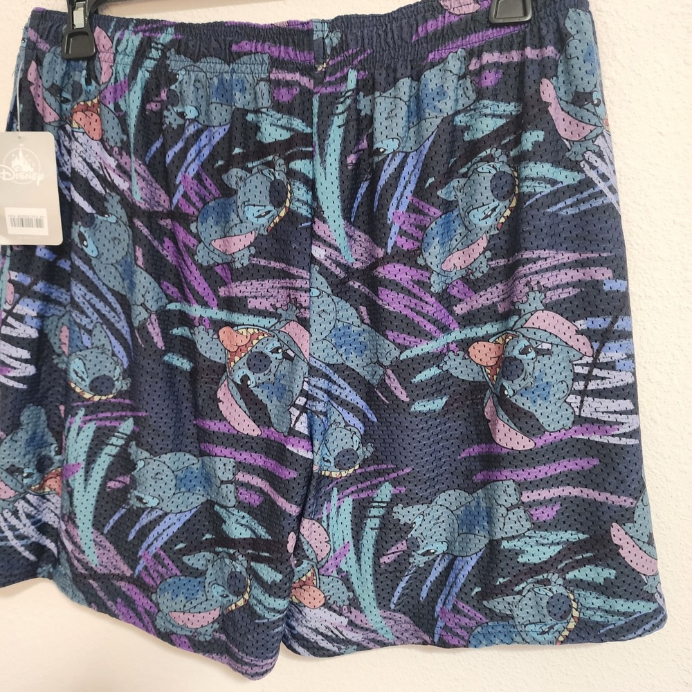 Disney Stitch Mesh Athletic Shorts Tropical Print Elastic Waist Drawstring - Picture 6 of 6